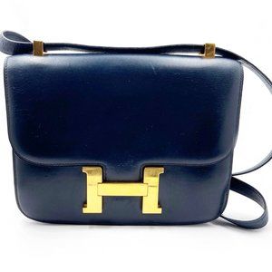 Hermes Vintage Dark Navy Constance 23cm Gold H Handbag